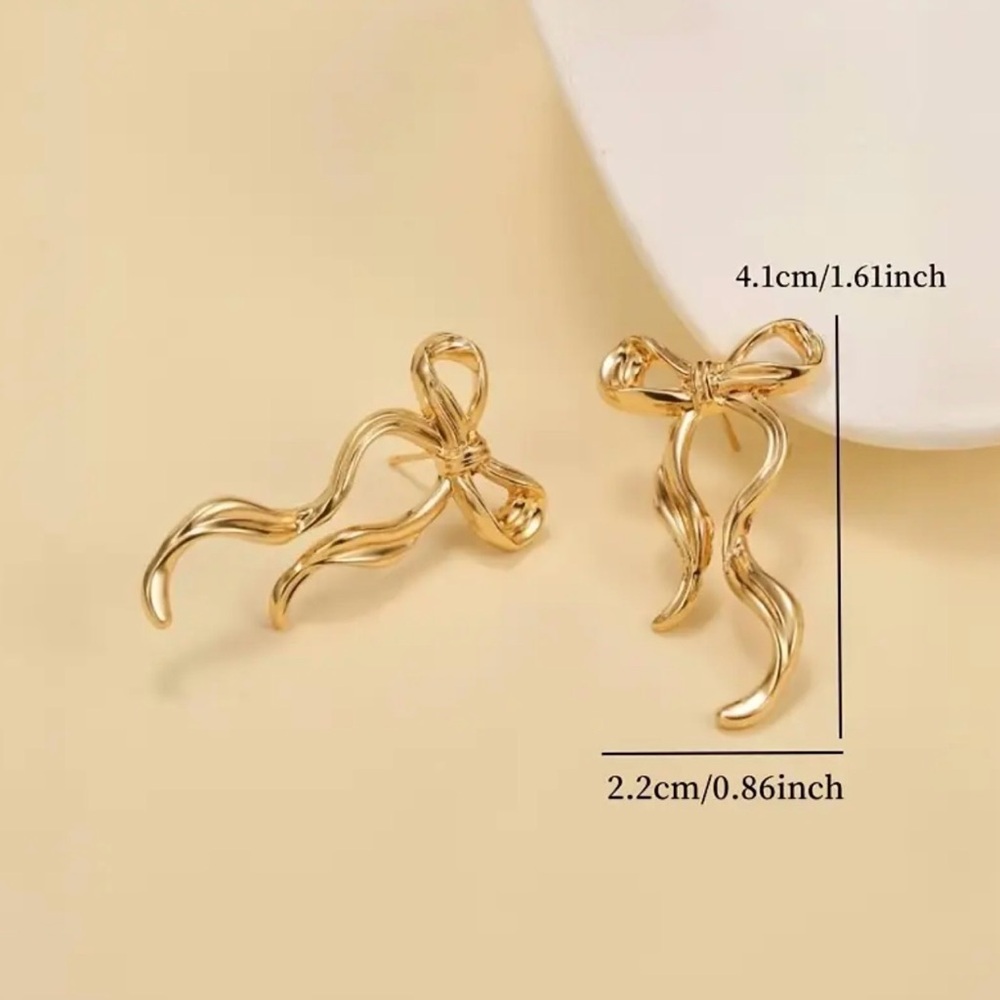 Gold Ribbon Earrings - Picture 2 of 6